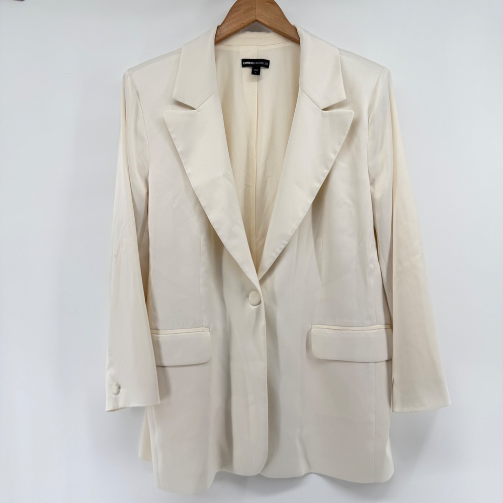 Express x Rachel Zoe Ivory Satin Peak Lapel Single Button Blazer Jacket Large